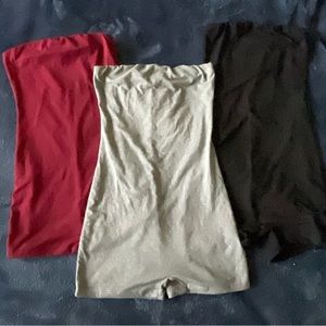 Fashionnova rompers, all in XS, colors are burgundy, black, and gray